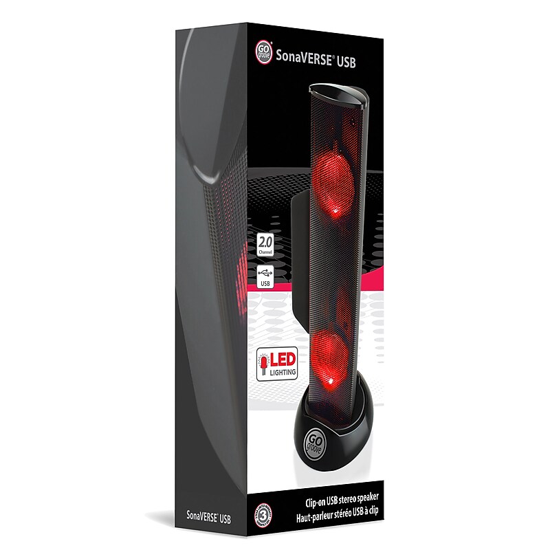 GOgroove SonaVERSE Clip-on USB-A Stereo Speaker with LEDs, Red (GGSVUSB200RDWS) image 1