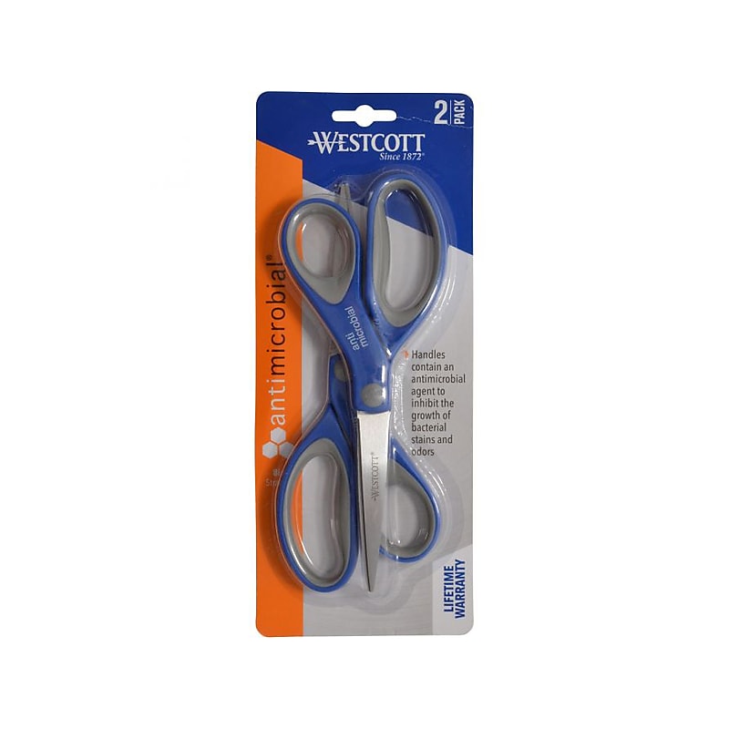 Westcott 8" Stainless Steel Scissors, Silver/Blue/Gray, 2/Pack (17836) image 1