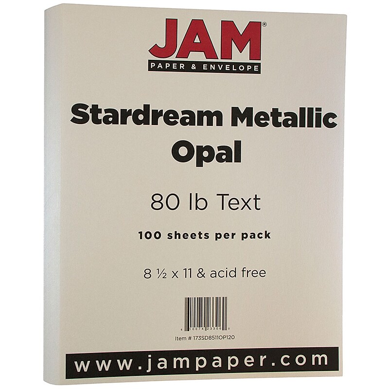 JAM Paper Metallic Colored 8.5" x 11" Copy Paper, 32 lbs., Opal Ivory Stardream, 25 Sheets/Pack (173SD8511OP120B) image 1
