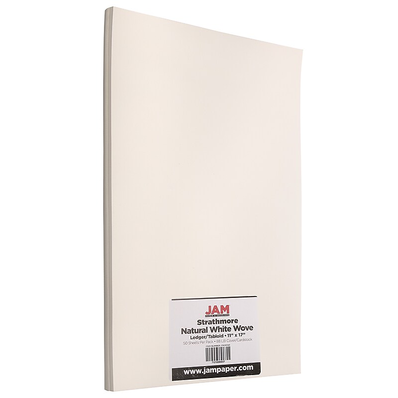 JAM Paper Strathmore 88 lb. Cardstock Paper, 11" x 17", Natural White, 50 Sheets/Pack (17430341) image 1