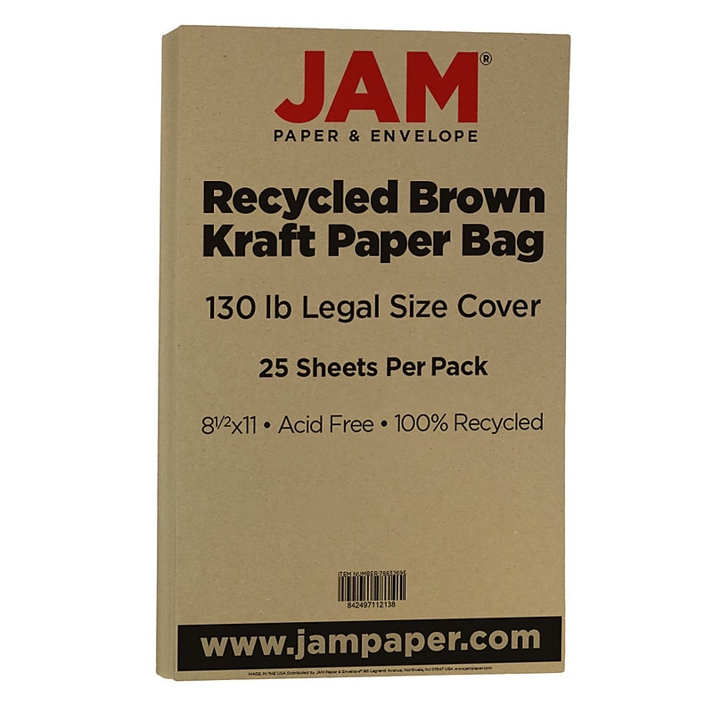 JAM Paper Extra Heavyweight Cardstock Paper, 130 lbs., 8.5" x 14", Brown Kraft, 25 Sheets/Pack (78832697) image 1