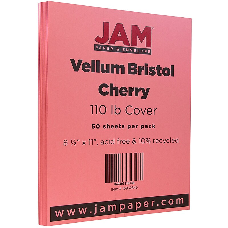 JAM Paper Vellum Bristol Cardstock Paper, 110 lbs., 8.5" x 11", Cherry Red, 50 Sheets/Pack (16932845) image 1