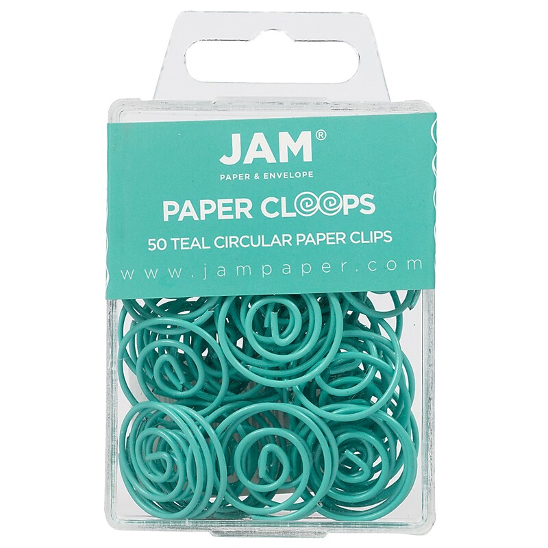 JAM Paper Circular Small Paper Clips, Teal, 2 Packs of 50 (21832066B) image 1