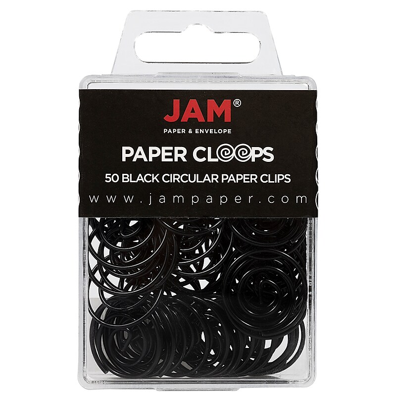 JAM Paper Colored Circular Paper Clips, Round Paperclips, Black, 2 Packs of 50 (2187133B) image 1