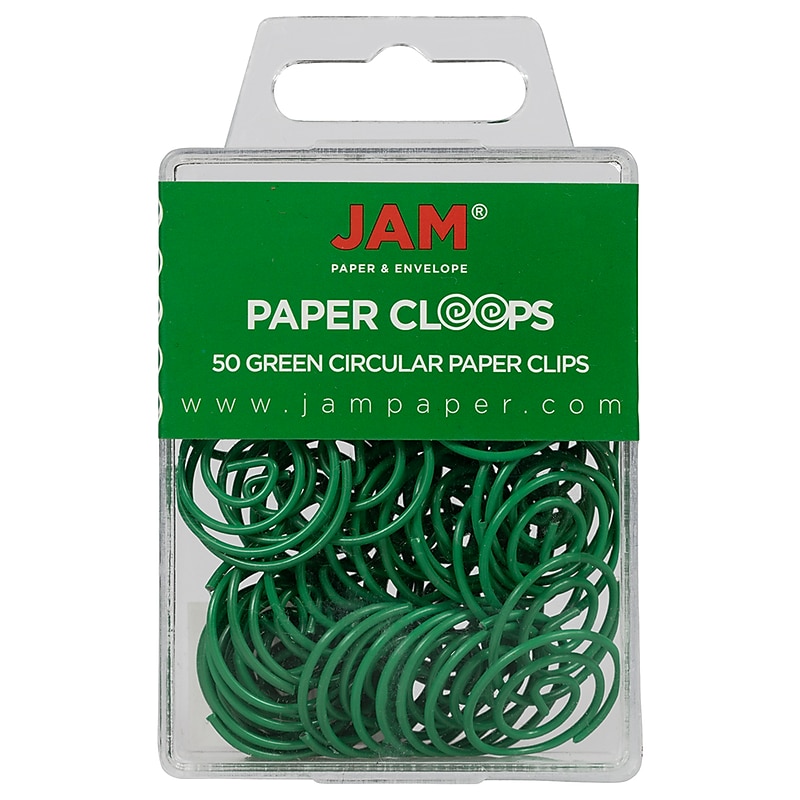 JAM Paper Colored Circular Paper Clips, Round Paperclips, Green, 2 Packs of 50 (2187135B) image 1