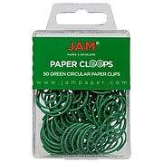 JAM Paper Colored Circular Paper Clips, Round Paperclips, Green, 50/Pack (2187135)