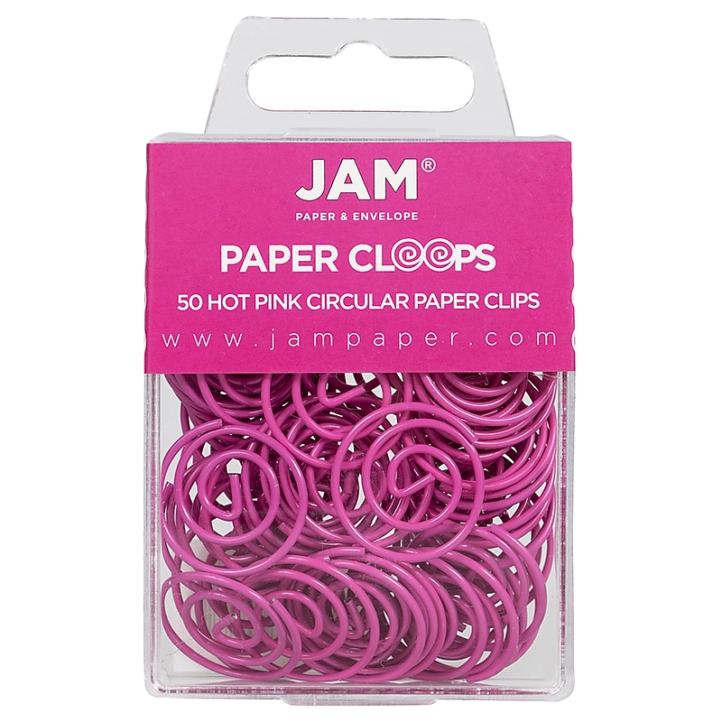JAM Paper Circular Small Paper Clips, Hot Pink Fuchsia, 2 Packs of 50 (2187136B) image 1