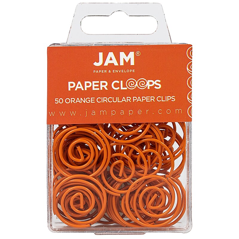 JAM Paper Colored Circular Paper Clips, Round Paperclips, Orange, 2 Packs of 50 (21827540B) image 1