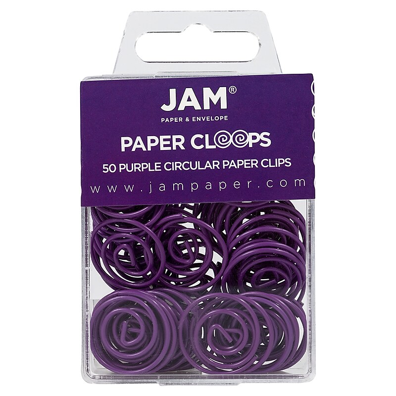 JAM Paper Colored Circular Paper Clips, Round Paperclips, Purple, 2 Packs of 50 (2187137B) image 1