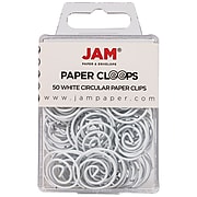 JAM Paper Colored Circular Paper Clips, Round Paperclips, White, 50/Pack (2187139)