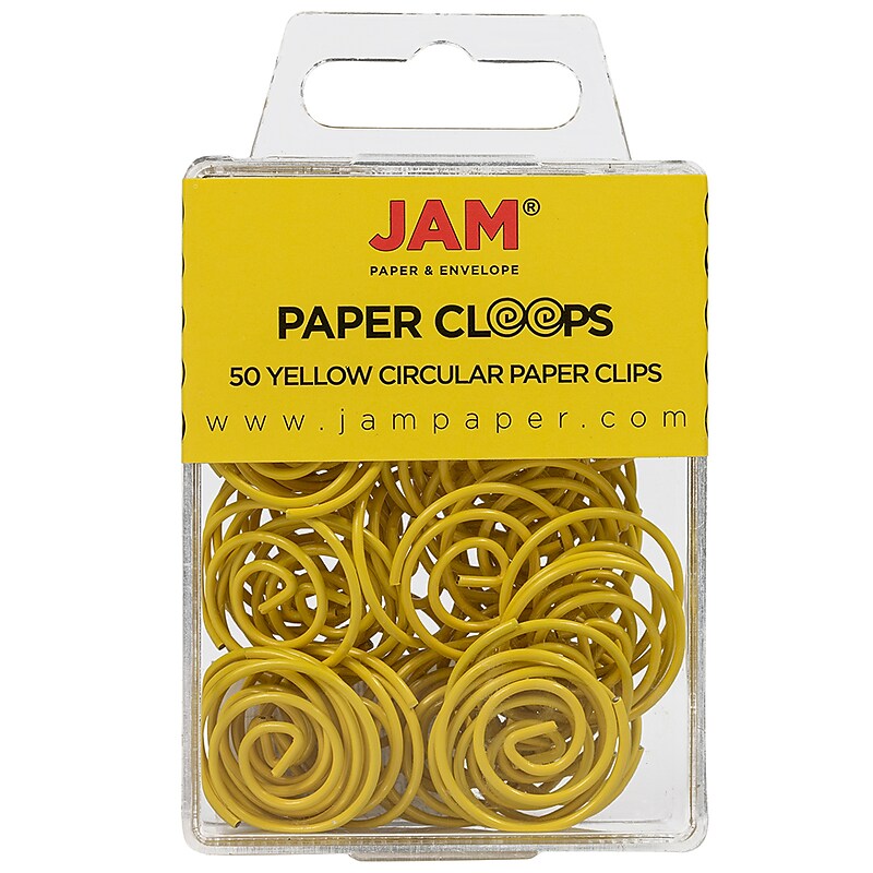 JAM Paper Circular Small Paper Clips, Yellow, 2 Packs of 50 (2187140B) image 1