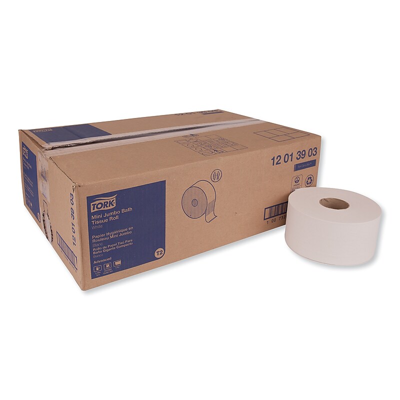 Tork Advanced Jumbo Bath Tissue, Septic Safe, 1-Ply, White, 3.48" x 1,200 ft, 12 Rolls/Carton (TRK12013903) image 1