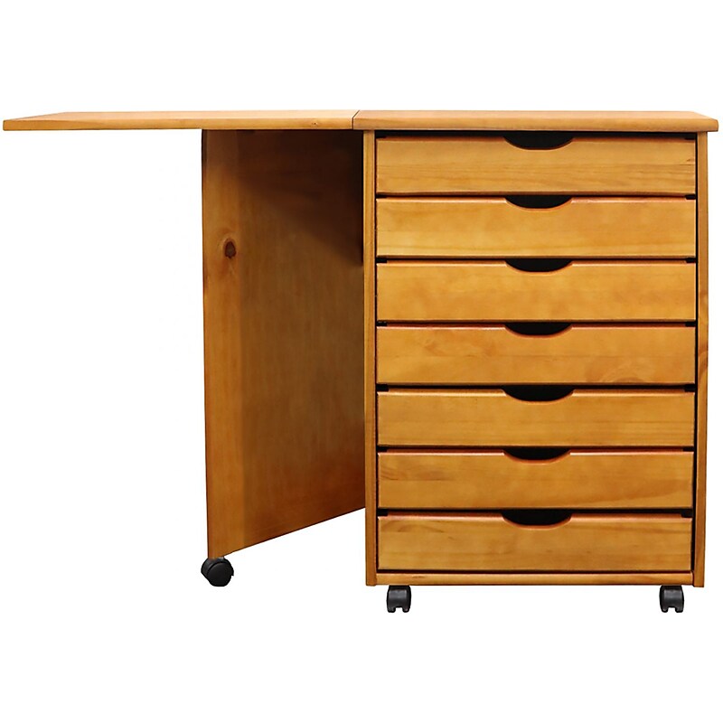 Adeptus Drop Leaf 7-Drawer Vertical File Cabinet, Mobile, Specialty, Medium Pine, 15" (76178) image 1