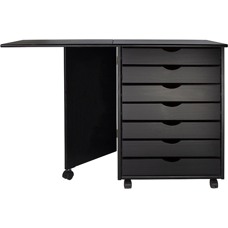 Adeptus Drop Leaf 7-Drawer Lateral File Cabinet, Mobile, Specialty, Matte Black, 21.4" (76180) image 1