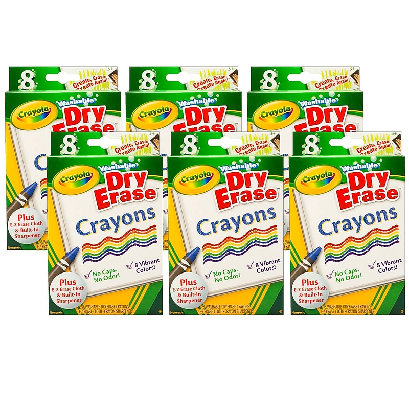 Crayola Dry Erase Washable Crayons, Vibrant Colors, 8/Box, 6 Boxes (BIN985200-6) image 1