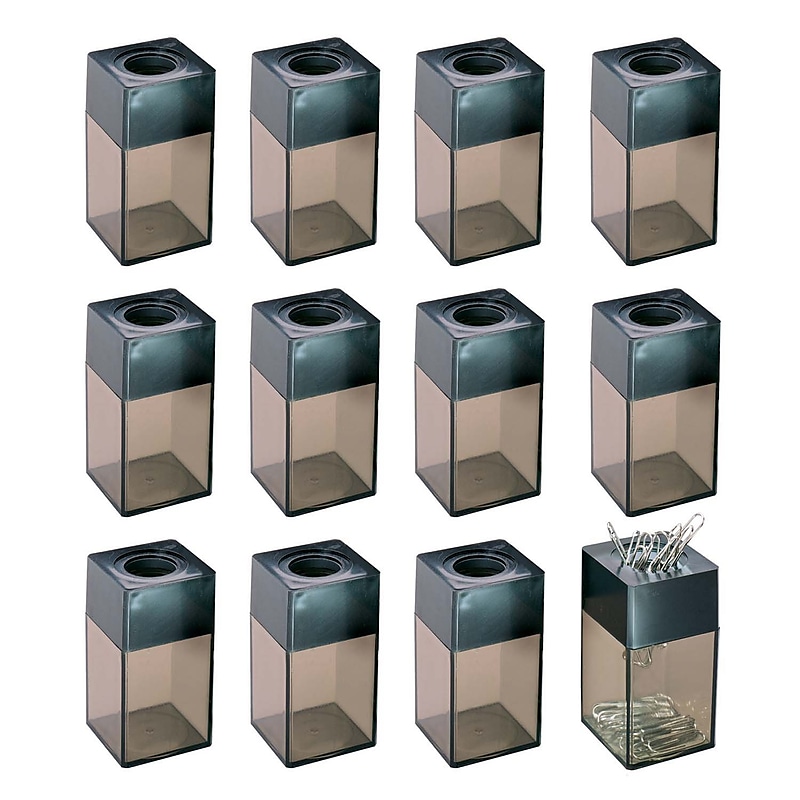 CLI Transparent Magnetic Plastic Paper Clip Dispenser, Black/Smoke, 12/Bundle (CHL010B-12) image 1