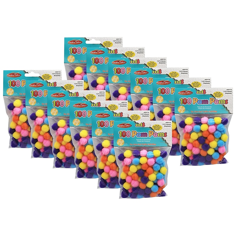 CLI Pom-Poms, 1/2", Hot Colors, 100/Pack, 12 Packs (CHL69116-12) image 1