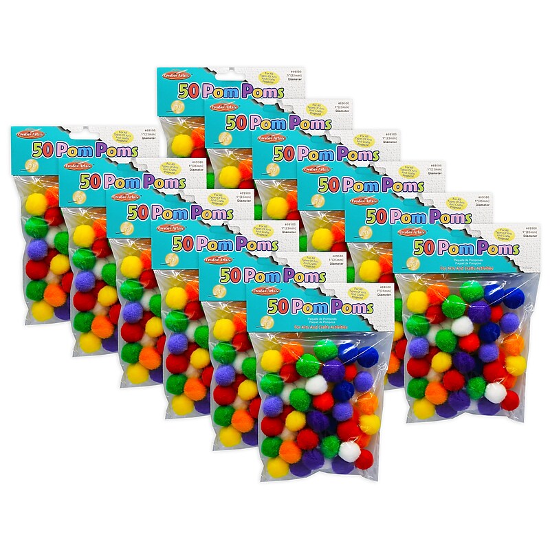 CLI Pom-Poms 1", Assorted Colors, 50/Pack, 12 Packs (CHL69500-12) image 1
