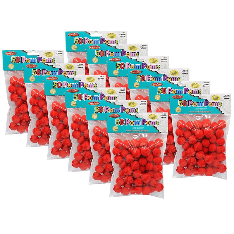 CLI Pom-Poms 1", Red, 50/Pack, 12 Packs (CHL69530-12) image 1