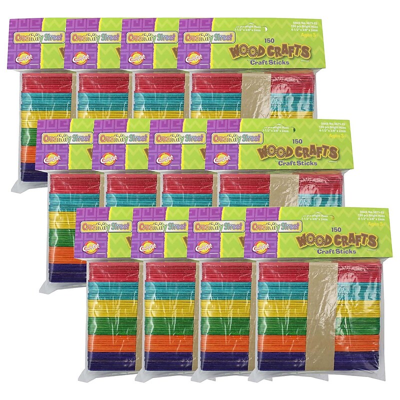 Creativity Street Regular Craft Sticks, Bright Hues Assorted, 4 1/2" x 3/8" x 2mm, 150/Pack, 12 Packs (CK-367502-12) image 1