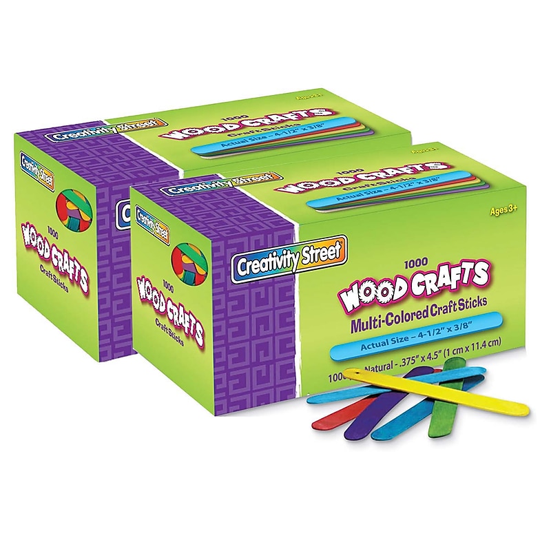 Creativity Street Regular Craft Sticks, Bright Hues Assorted, 4-1/2" x 3/8", 1000/Pack, 2 Packs (CK-377502-2) image 1