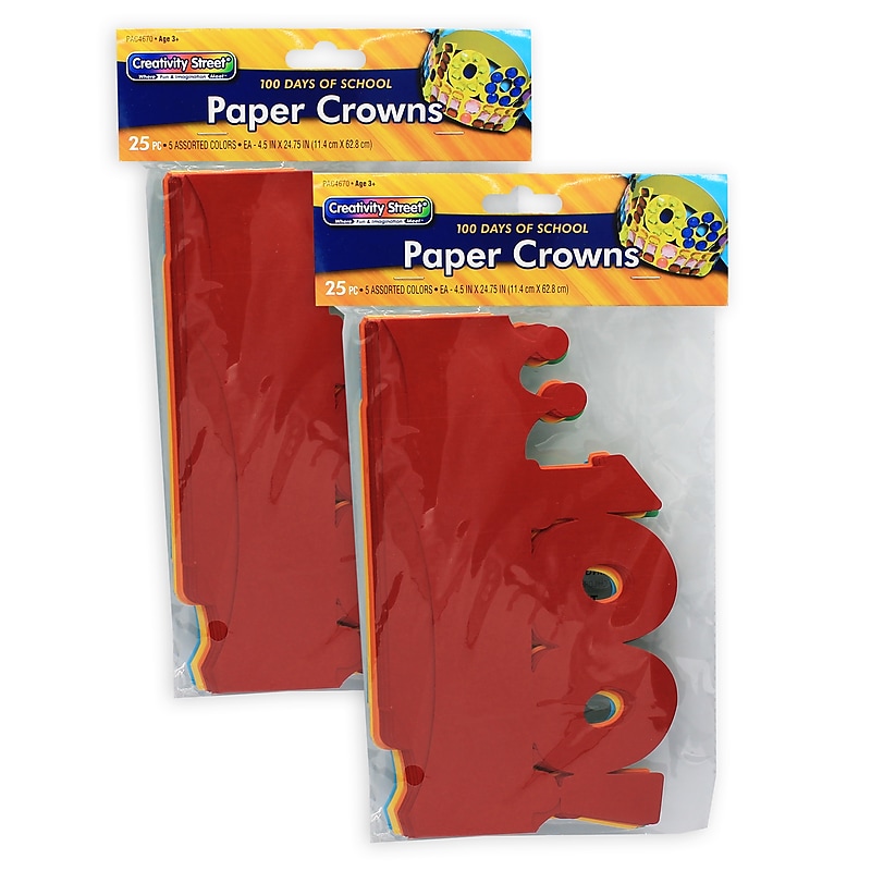 Creativity Street 100 Days of School Paper Crowns, 4.5" x 24.75", 25 Per Pack, 2 Packs (CK-4670-2) image 1