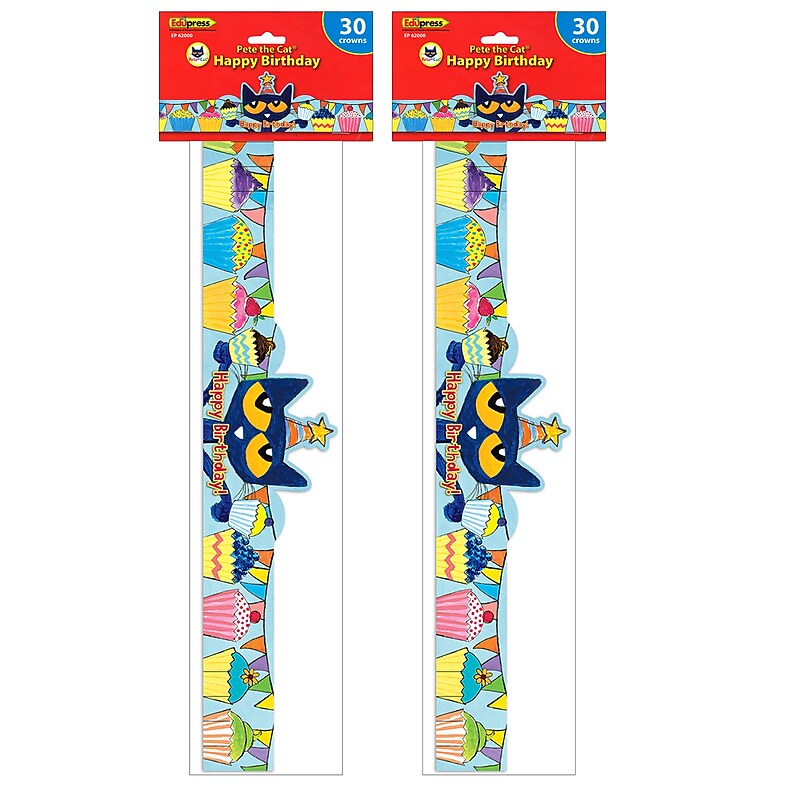 Teacher Created Resources Pete the Cat Happy Birthday Crowns, 24" x 4-3/4", Multicolor, 30/Pack, 2 Packs (EP-62000-2) image 1