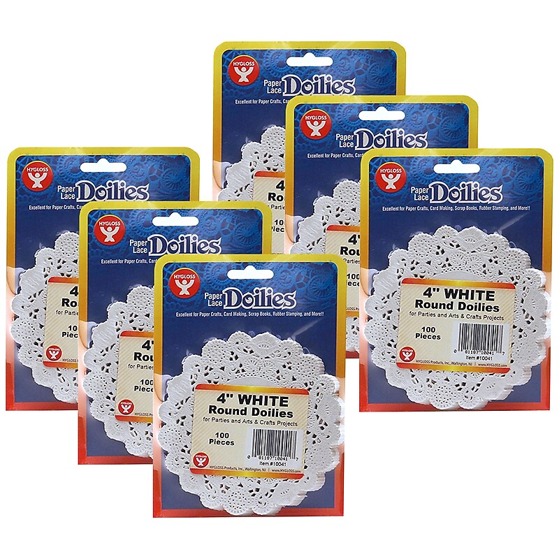 Hygloss 4" Round Paper Lace Doilies, White, 100/Pack, 6 Packs (HYG10041-6) image 1