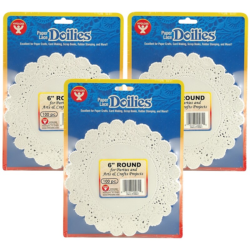 Hygloss Round Paper Lace Doilies, White, 6", 100/Pack, 3 Packs (HYG10061-3) image 1