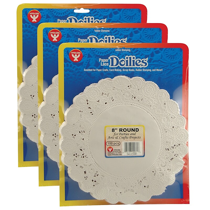 Hygloss Round Paper Lace Doilies, White, 8", 100/Pack, 3 Packs (HYG10081-3) image 1