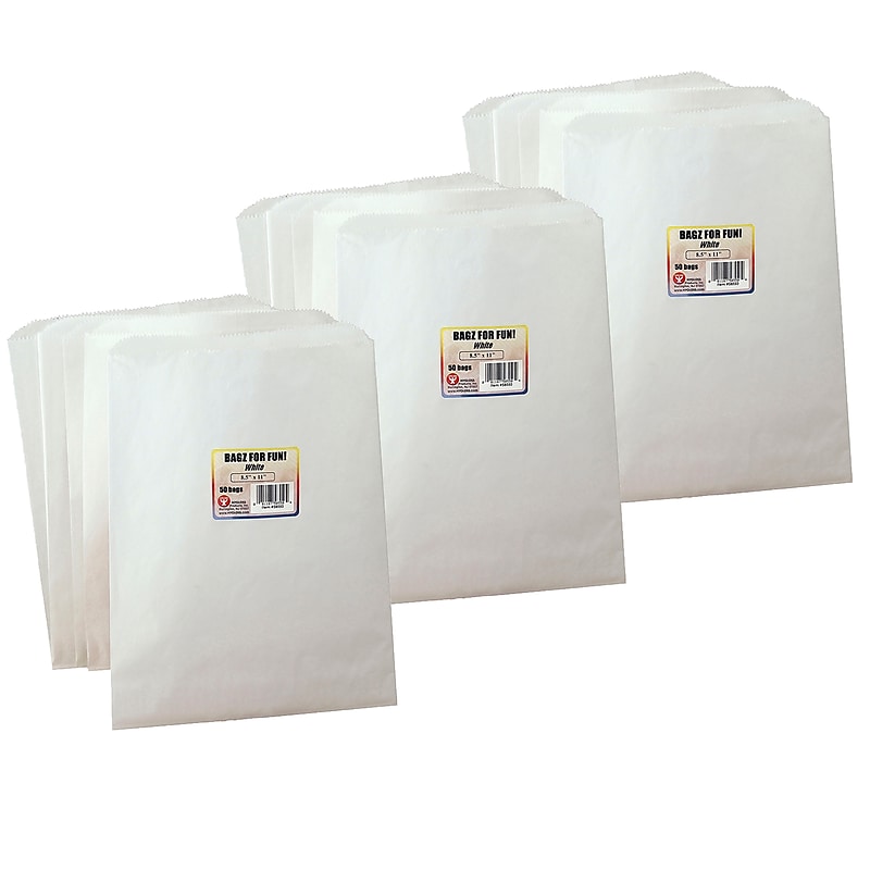 Hygloss 8.5" x 11" Pinch Bottom Paper Bag, White, 50/Pack, 3 Packs (HYG58550-3) image 1
