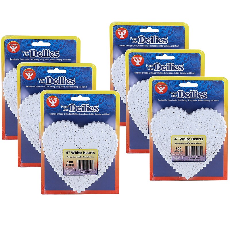 Hygloss Heart Doilies, White, 4", 100/Pack, 6 Packs (HYG91041-6) image 1