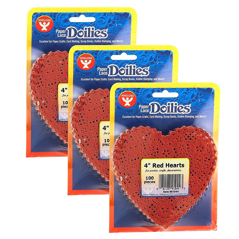 Hygloss Heart Doilies, Red, 4", 100/Pack, 3 Packs (HYG91044-3) image 1