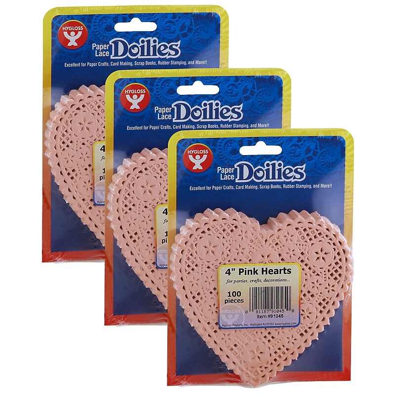 Hygloss Heart Doilies, Pink, 4", 100/Pack, 3 Packs (HYG91045-3) image 1