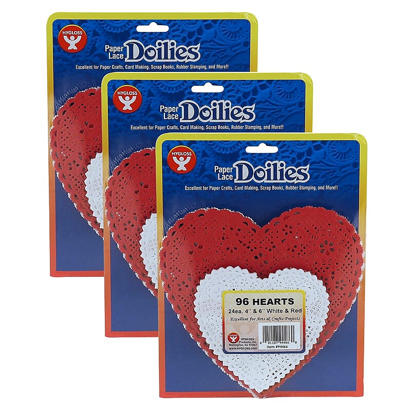 Hygloss Doilies, White & Red Hearts, 4" & 6", 96/Pack, 3 Packs (HYG94466-3) image 1