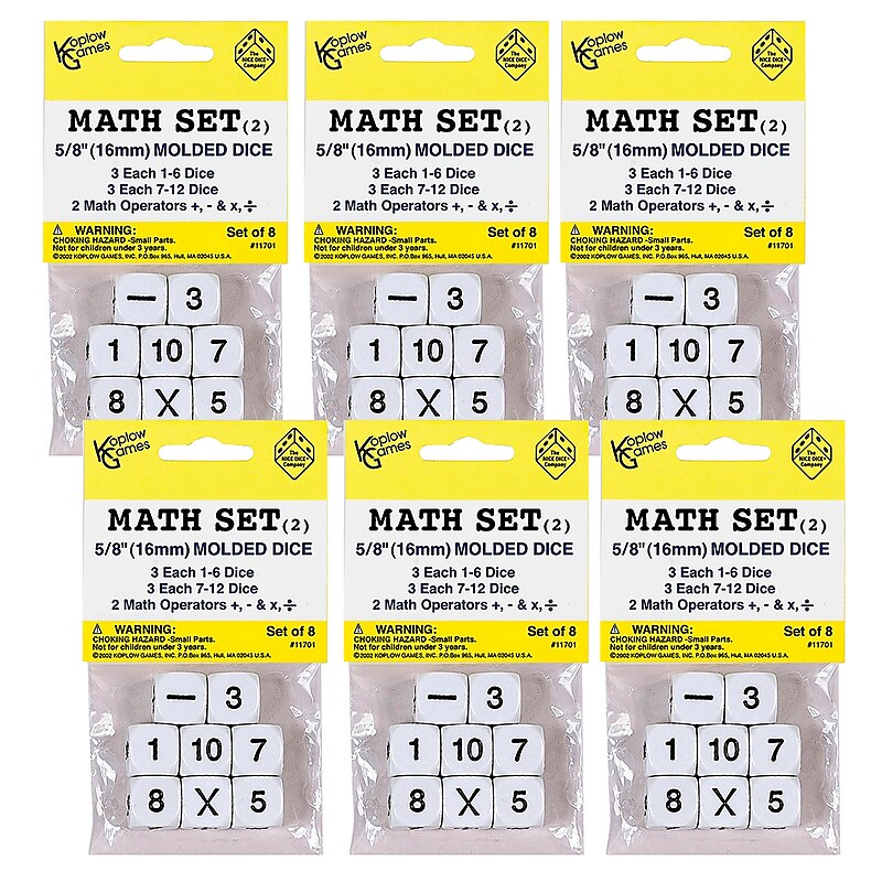 Koplow Games Whole Number Dice Set, 8 Per Pack, 6 Packs (KOP11701-6) image 1