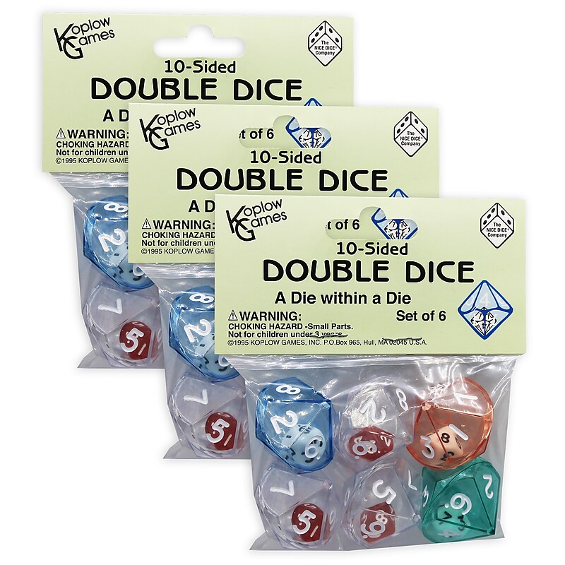 Koplow Games 10-Sided Double Dice Set, 6/Pack, 3 Packs/Bundle (KOP12618-3) image 1