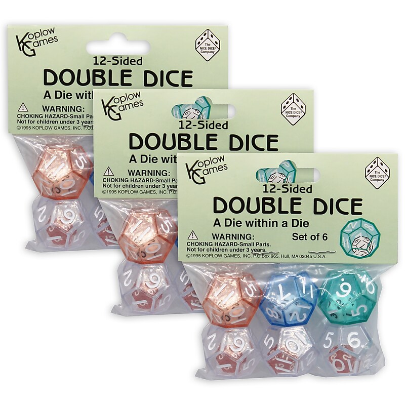 Koplow Games 12-Sided Double Dice Set, 6/Pack, 3 Packs/Bundle (KOP12620-3) image 1