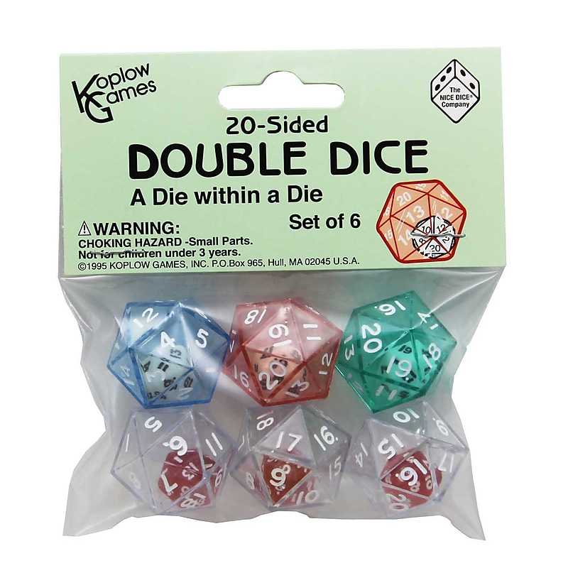 Koplow Games 20-Sided Double Dice Set, 6/Pack, 3 Packs/Bundle (KOP12622-3) image 1