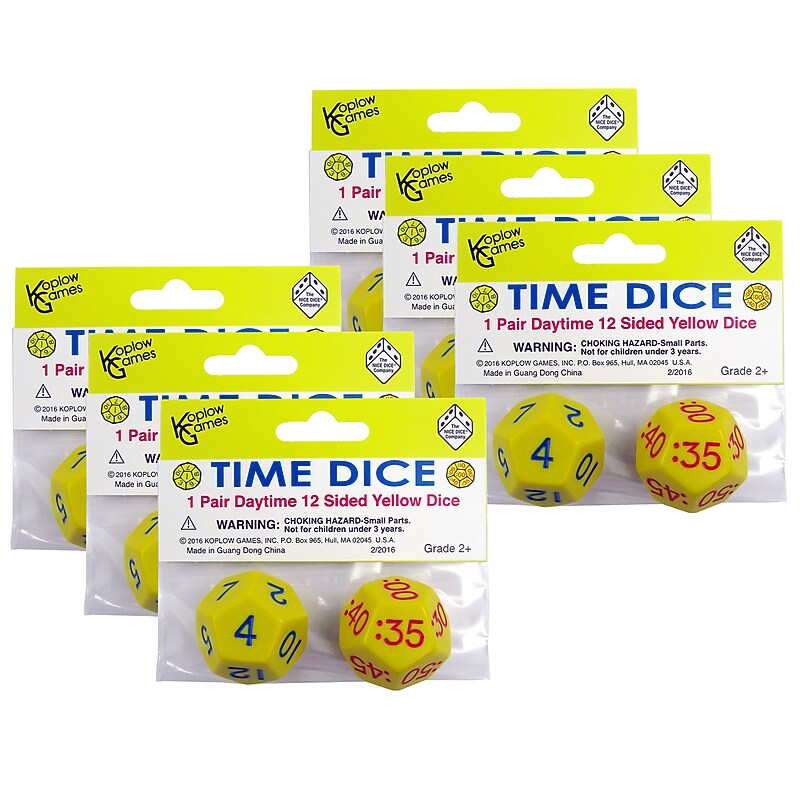 Koplow Games Time Dice, Pair of Yellow (AM), 6 Sets (KOP18847-6) image 1