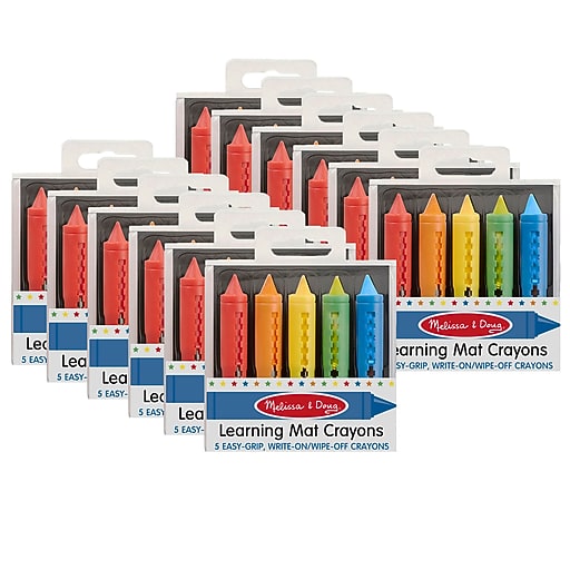 Melissa & Doug Learning Mat Crayons, Assorted Colors, 5/Pack, 12