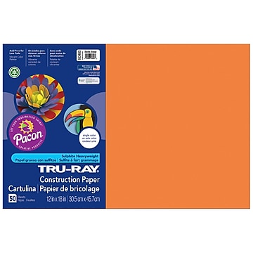 Pacon Tru-Ray 12" x 18" Construction Paper, Electric Orange, 50 Sheets/Pack, 3 Packs/Bundle (PAC103405-3)