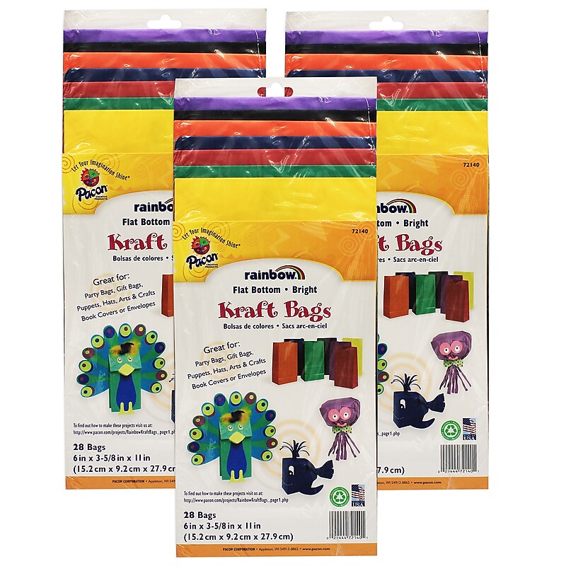 Creativity Street Kraft Bag, Assorted Bright Colors, 6" x 3-5/8" x 11", 28/Pack, 3 Packs (PAC72140-3) image 1