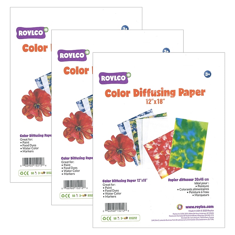 Roylco Color Diffusing Paper, 12" x 18", 50 Sheets Per Pack, 3 Packs (R-15212-3) image 1