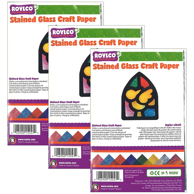 Roylco Stained Glass Paper, 5-1/2" x 8", 24 Sheets Per Pack, 3 Packs (R-15257-3) image 1