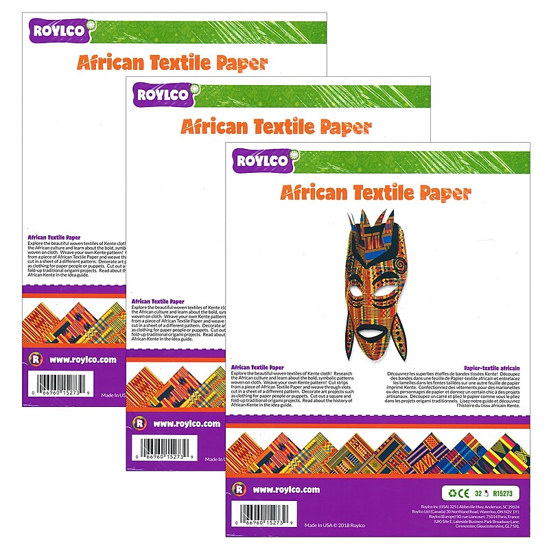 Roylco African Textile Paper, 8-1/2" x 11", 32 Sheets Per Pack, 3 Packs (R-15273-3) image 1
