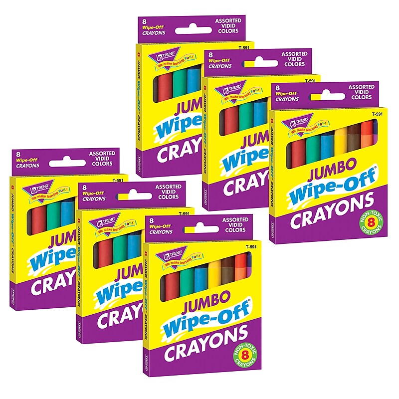 TREND Jumbo Wipe-Off Crayons, Assorted, 8 per pack, 6 packs (T-591-6) image 1