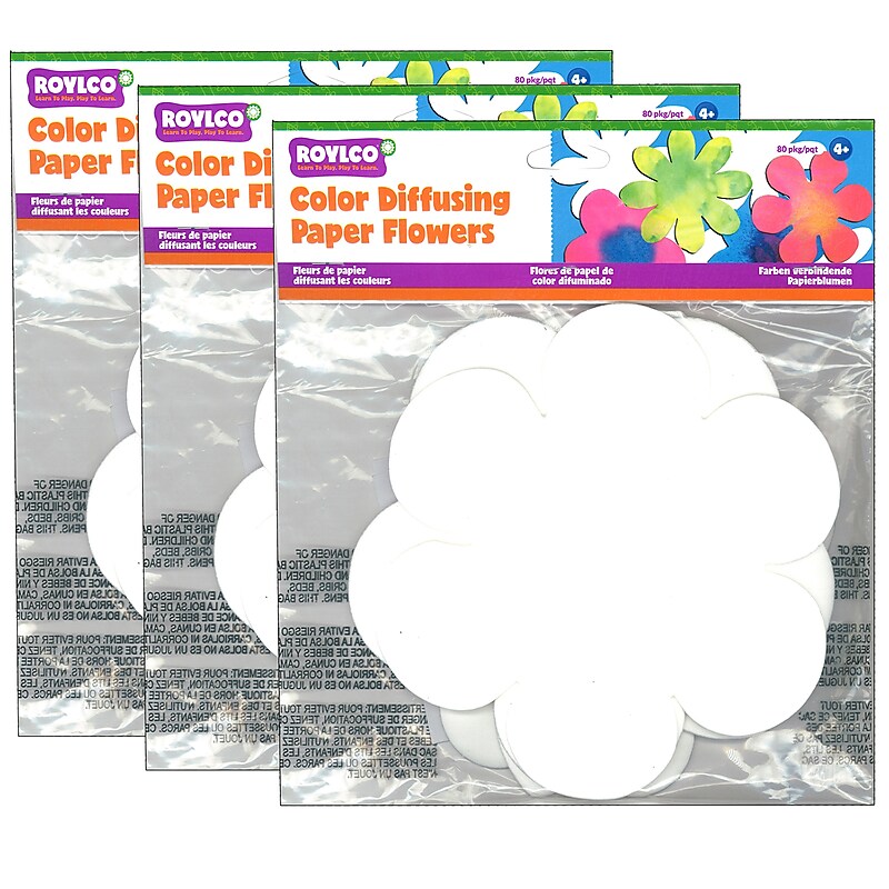 Roylco Color Diffusing Paper Flowers, 80 Per Pack, 3 Packs (R-2440-3) image 1