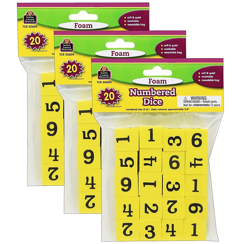Teacher Created Resources Foam Numbered Dice (1-6), 20 Per Pack, 3 Packs (TCR20604-3) image 1