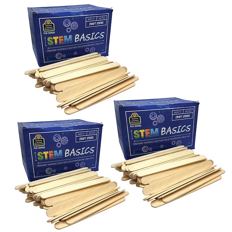Teacher Created Resources STEM Basics Craft Sticks, Natural Wood, 500/Pack, 3 Packs (TCR20920-3) image 1